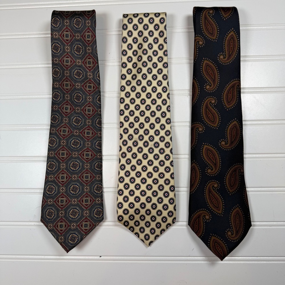 Givenchy Monsieur Silk Tie Lot 3pc Vintage Italy Paisley Geometric Medallion Men
